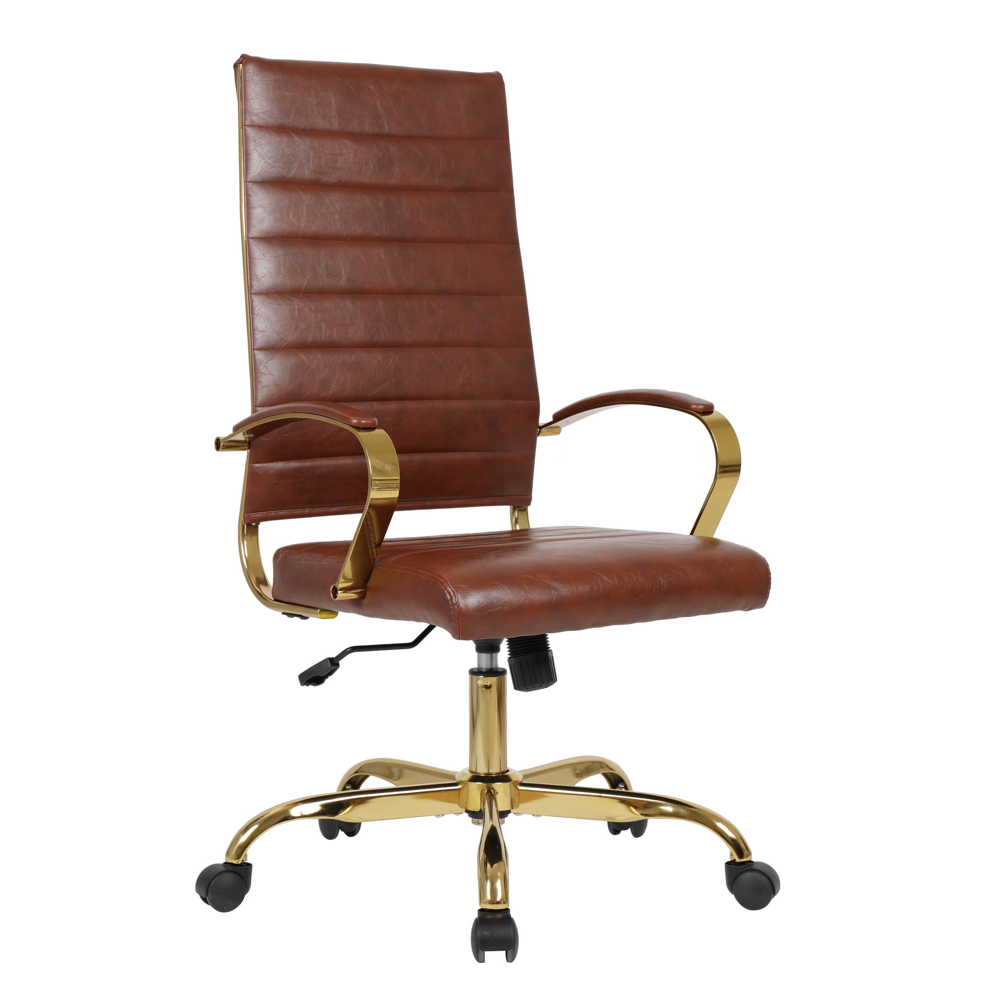 Everly Quinn Humairaa Benmar Leather Office Chair in Gold Base