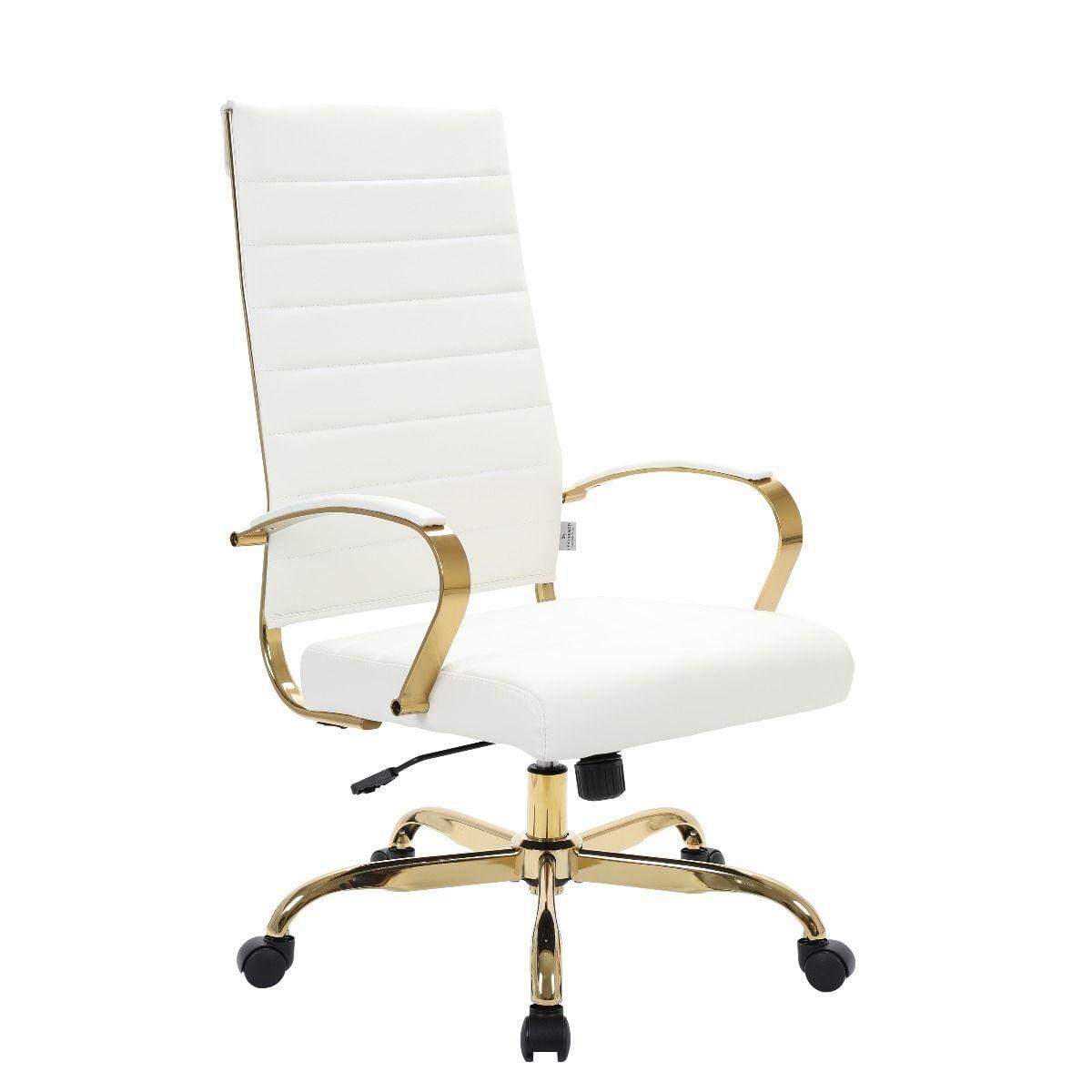 Everly Quinn Humairaa Benmar Leather Office Chair in Gold Base