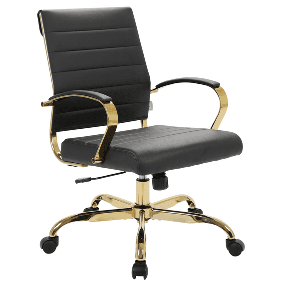 Everly Quinn Naudain Leather Office Chair – Modern Executive Swivel Task Chair with Wheels, Adjustable Height & Padded Arms for Desk or Conference Room