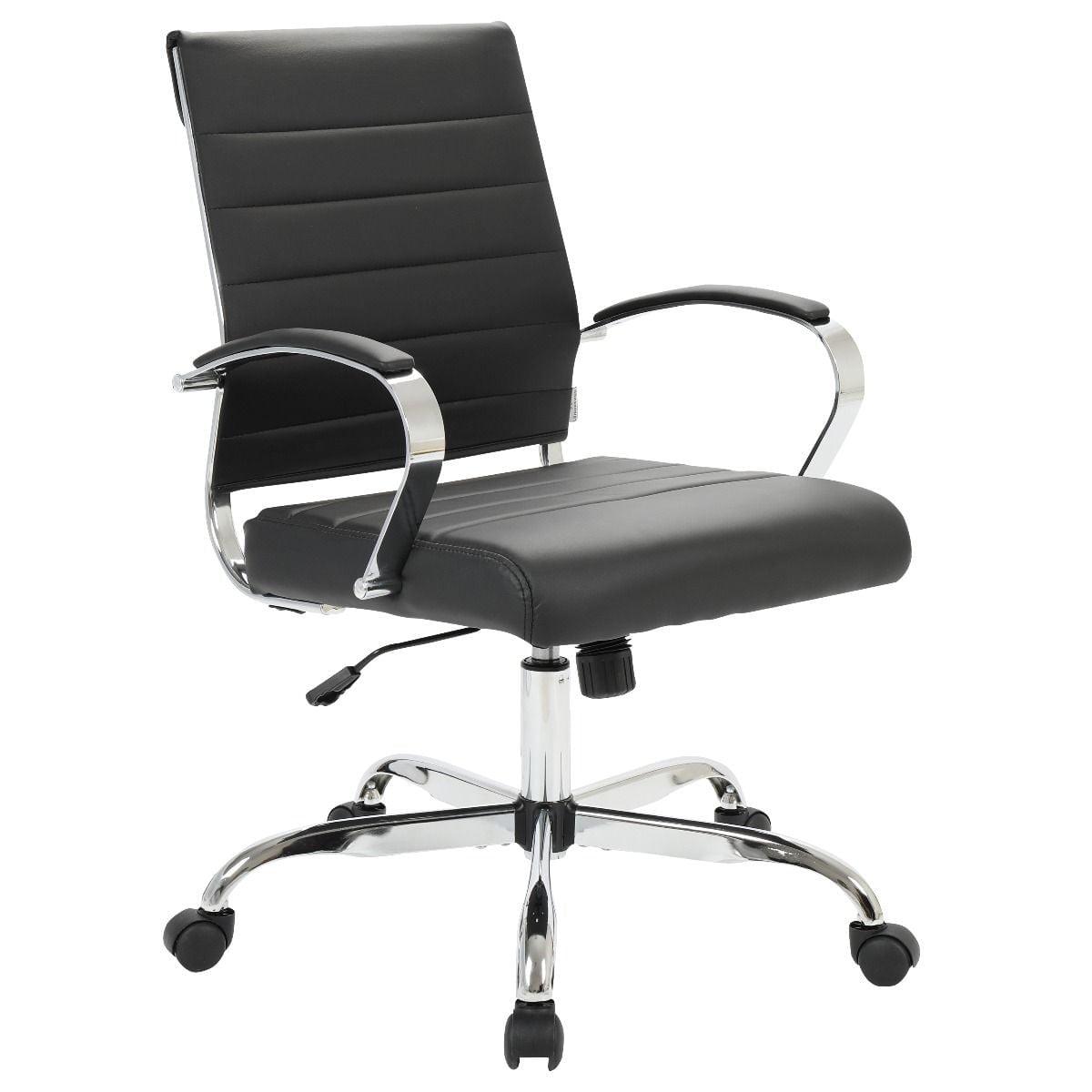 LeisureMod Benmar Mid-Back Office Conference Chair Upholstered in Leather with Swivel and Tilt in Black
