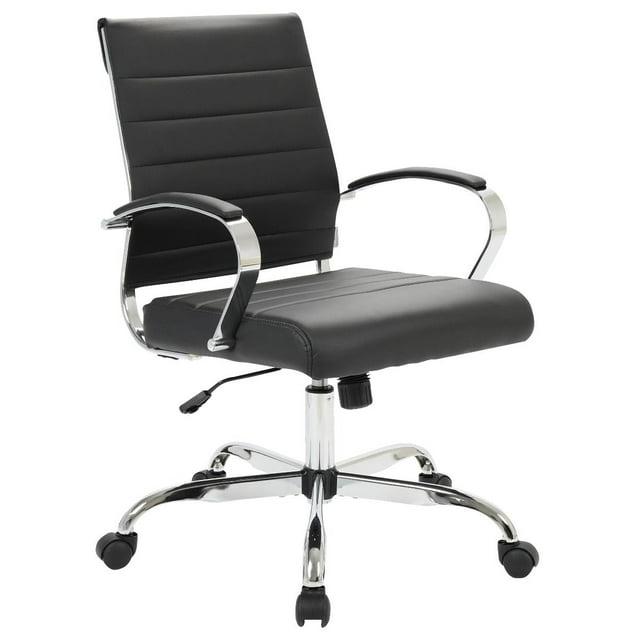 LeisureMod Benmar Mid-Back Office Conference Chair Upholstered in Leather with Swivel and Tilt in Black