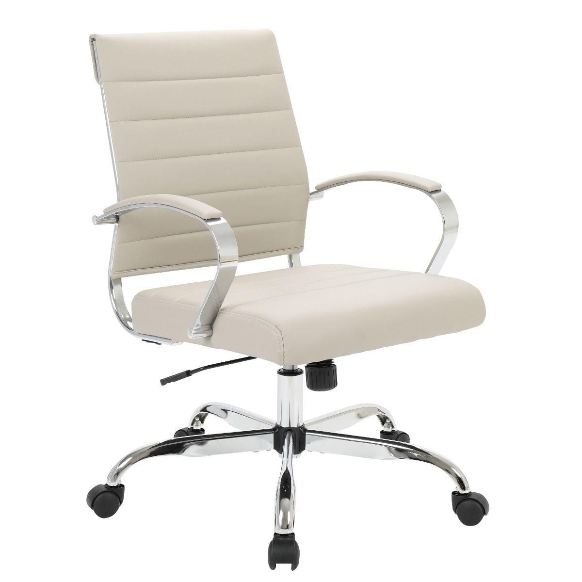 LeisureMod Benmar Mid-Back Office Conference Chair Upholstered in Leather with Swivel and Tilt in Tan