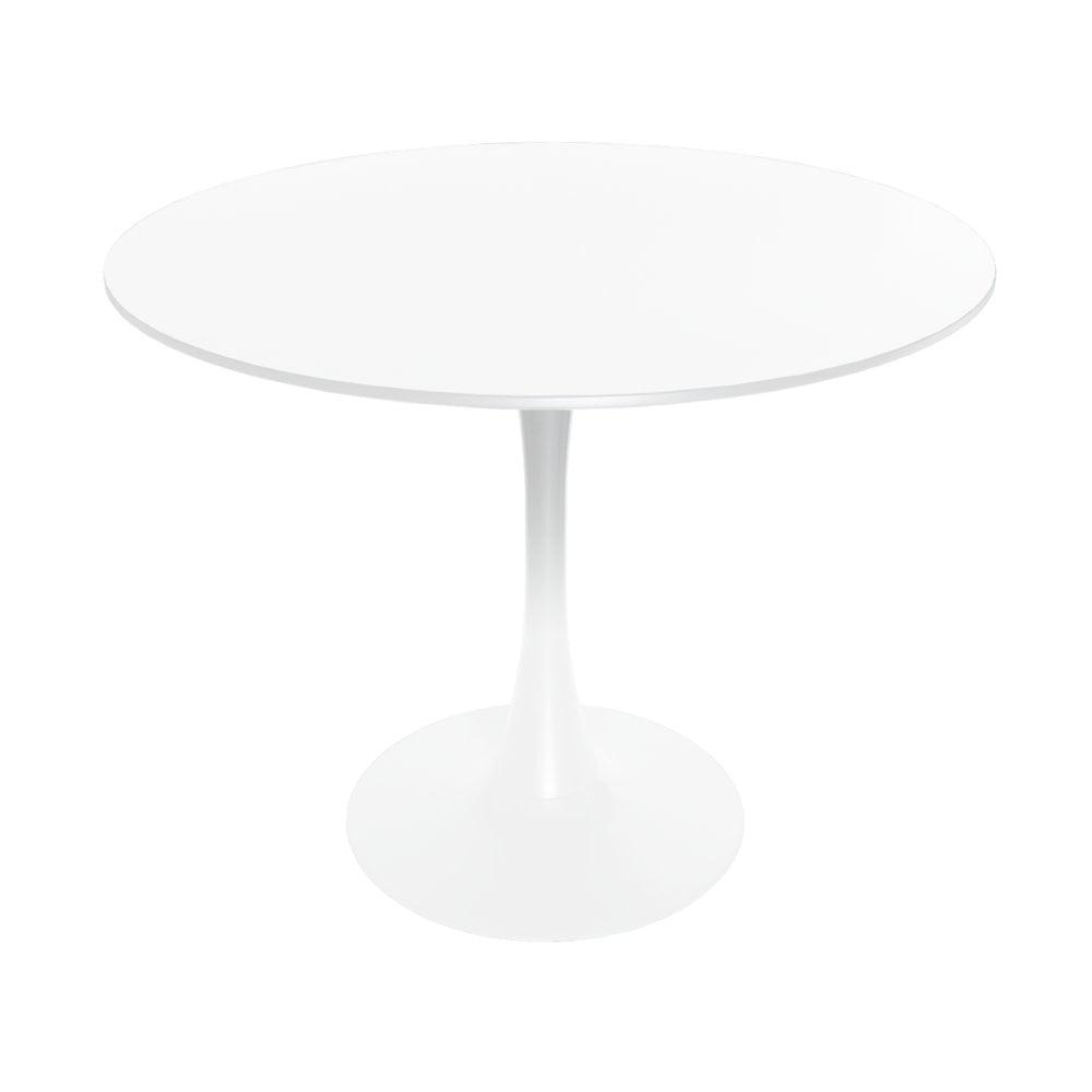 LeisureMod Bristol Mid-Century Modern Round Table with Wood Top and Iron Pedestal Base with Gloss Finish for Kitchen and Dining Room