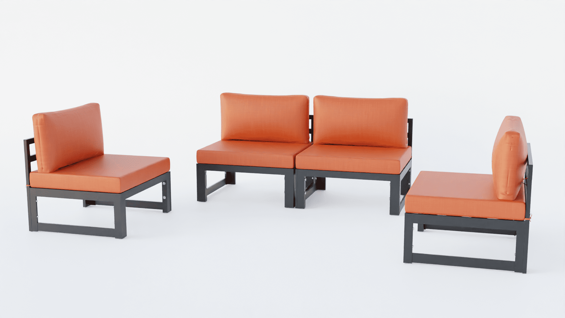 Chelsea Black Aluminum 4-Piece Outdoor Patio Sectional with Orange Cushions