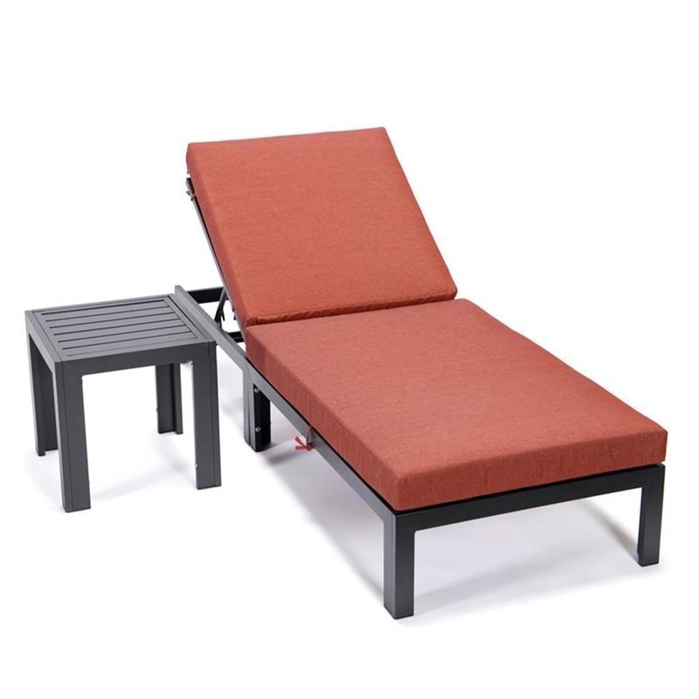 15.35 x 29.53 x 74.80 in. Chelsea Modern Aluminum Outdoor Chaise Lounge Chair with Side Table & Cushion, Orange