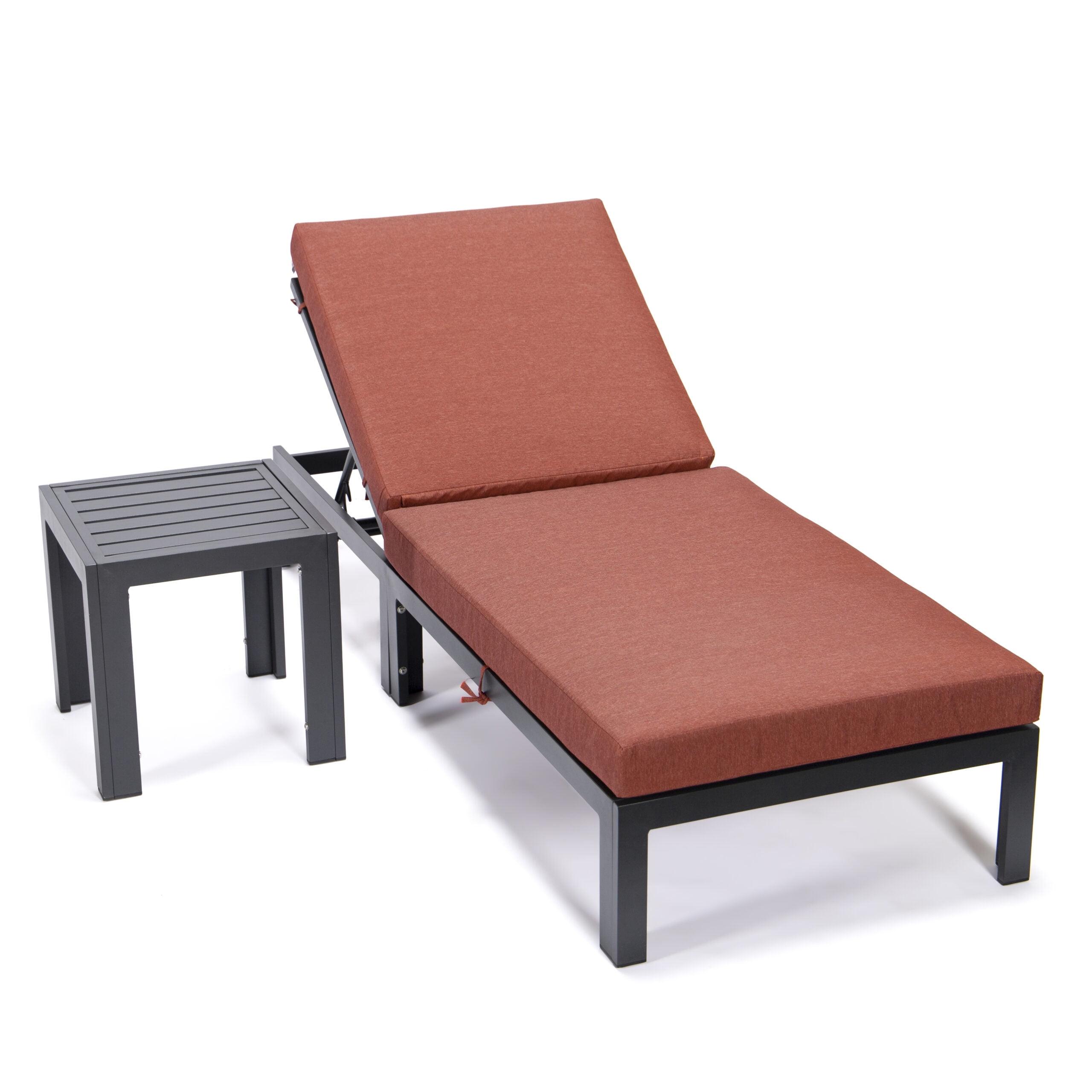 Chelsea Modern Aluminum Outdoor Chaise Lounge with Orange Cushions