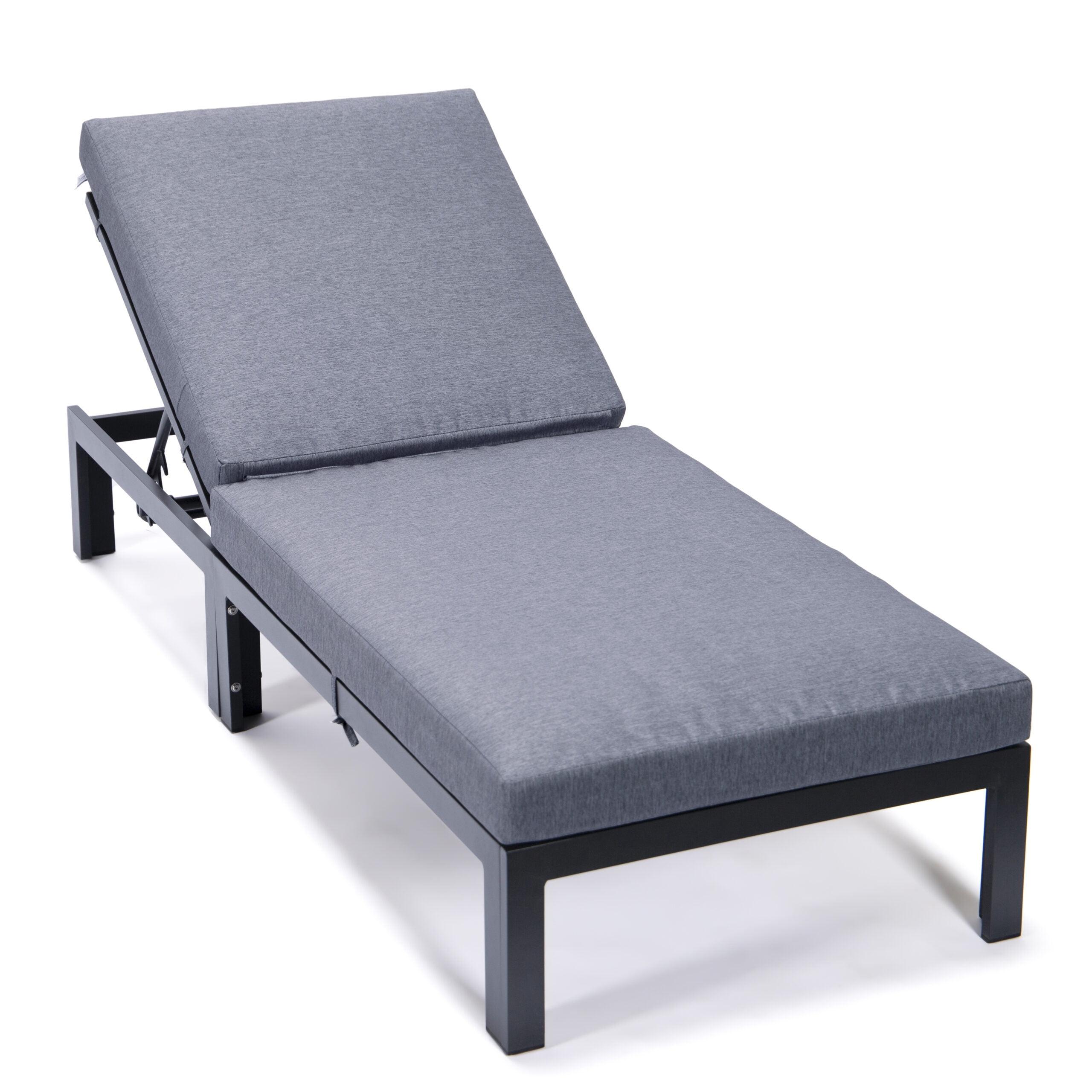 LeisureMod Marlin Patio Sling Chaise Lounge Chair With Arms in Black Aluminum