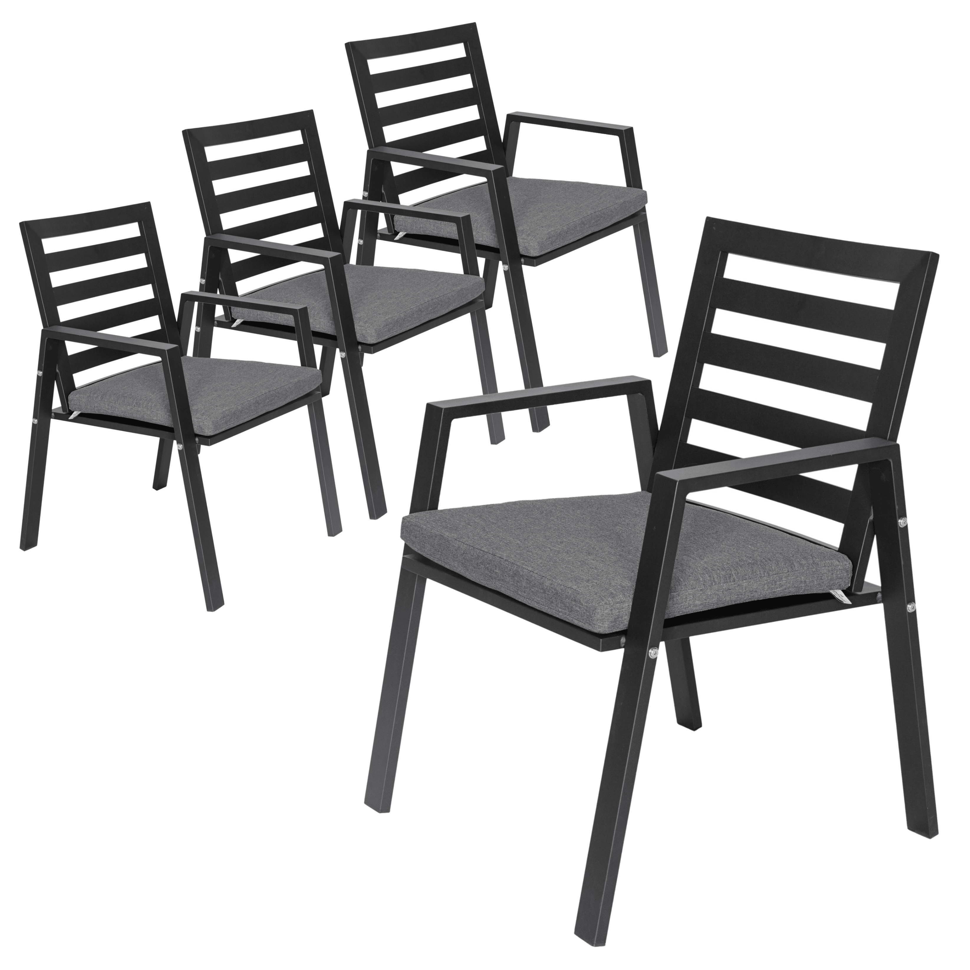 LeisureMod Chelsea Modern Patio Dining Armchair in Aluminum with Removable Cushions Set of 4