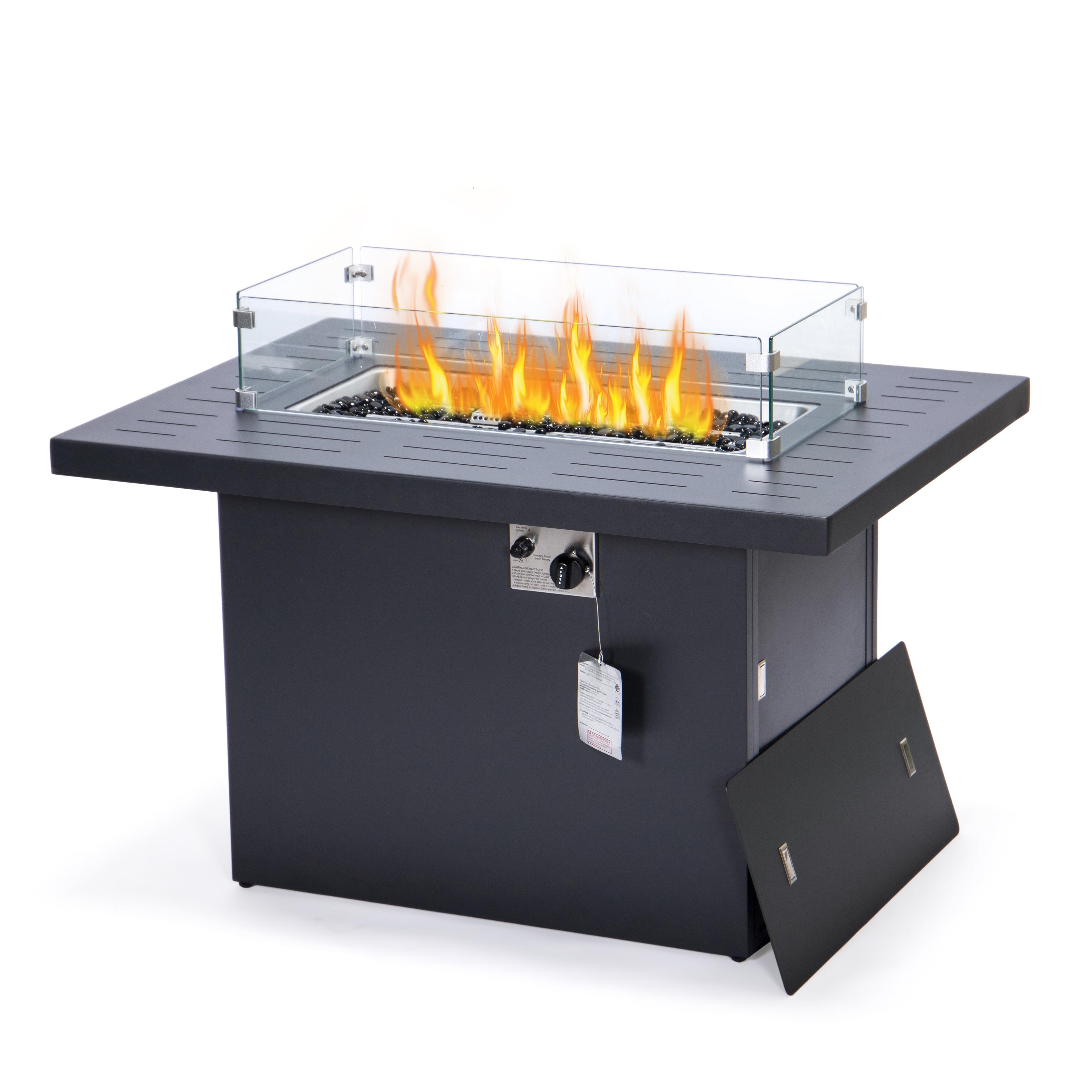 LeisureMod Chelsea Patio Modern Aluminum Propane Fire Pit Table in Black