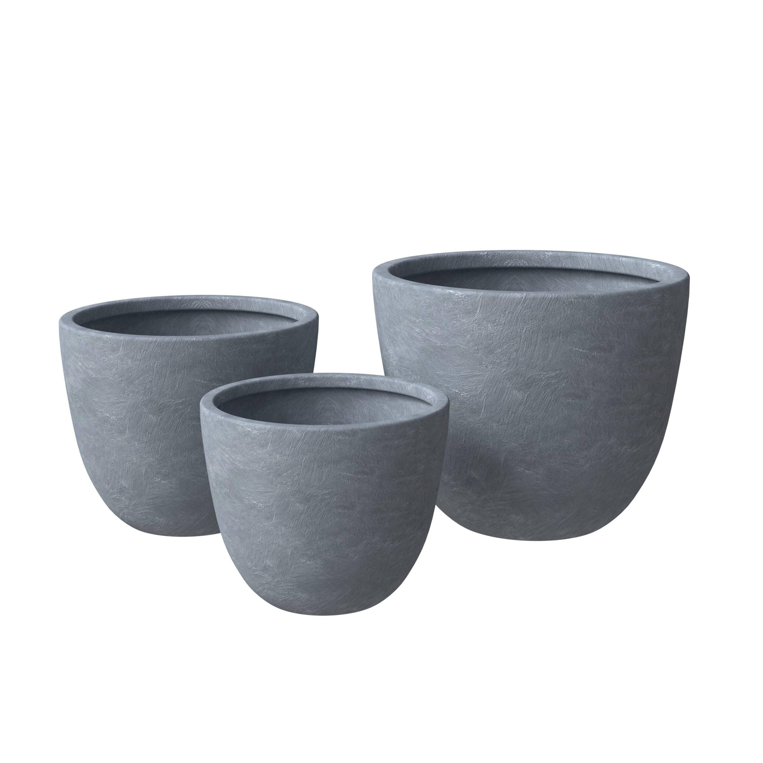 LeisureMod Dahlia 3-Piece Round Planter Set in Fiberstone and Clay Aged Concrete