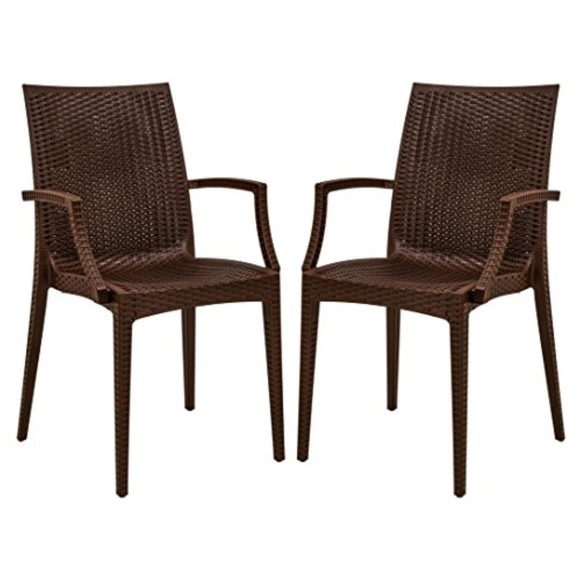 LeisureMod Mace Modern Dining Arm Chair for Indoor and Outdoor Home, Set of 2 in Brown