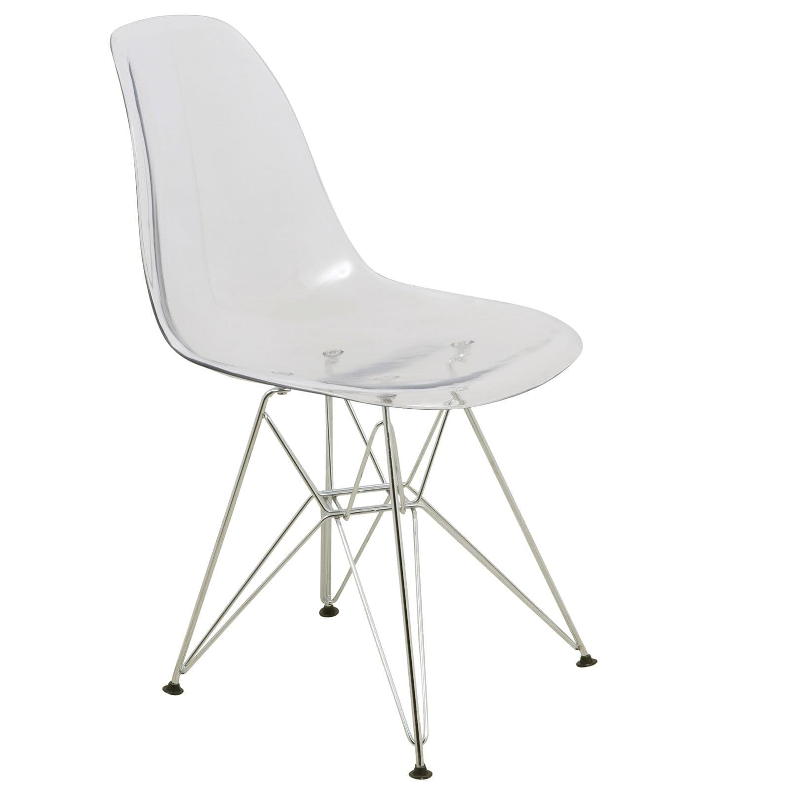 LeisureMod Cresco Series Modern Plastic Dining Chair Accent Side Chair with Brushed Gold Chrome Legs in Clear