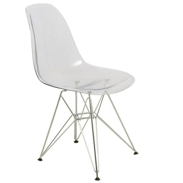 LeisureMod Cresco Series Modern Plastic Dining Chair Accent Side Chair with Brushed Gold Chrome Legs in Clear