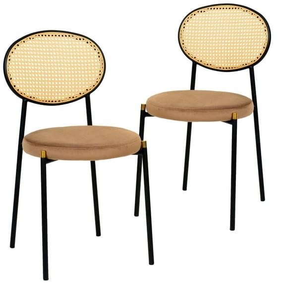 LeisureMod Euston Set of 2 Modern Dining Chairs with Wicker Back and Velvet Seat, Indoor Kitchen, Dining Room, Home, Contemporary Side Chair Seating