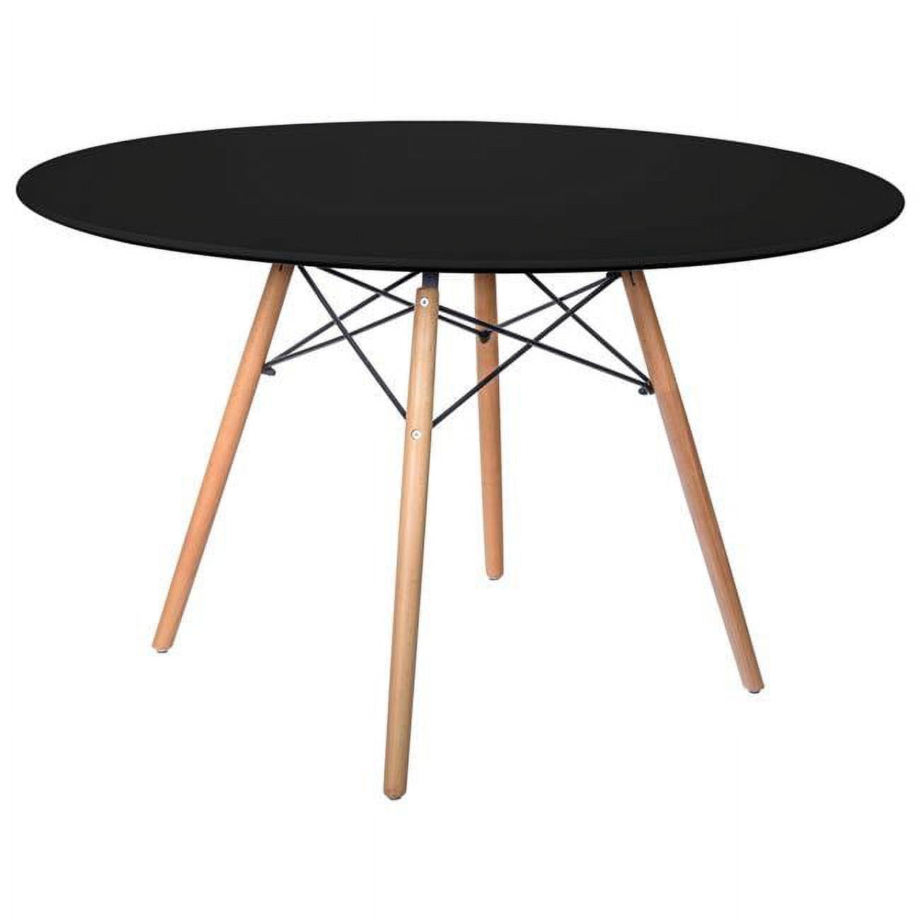 Mid-Century Modern Dover Round Dining Table with Glass Top and Wooden Eiffel Base