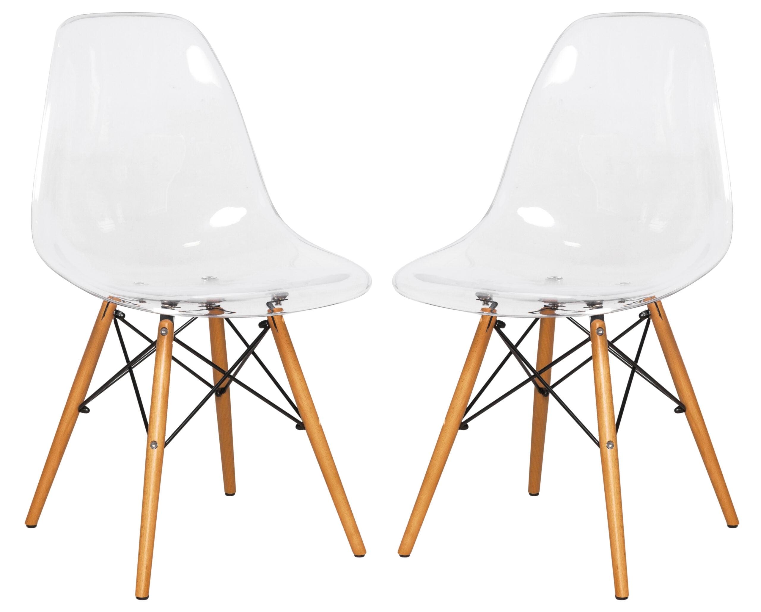 Clear Dover Modern Side Chair with Wooden Metal Cross Back, Set of 2