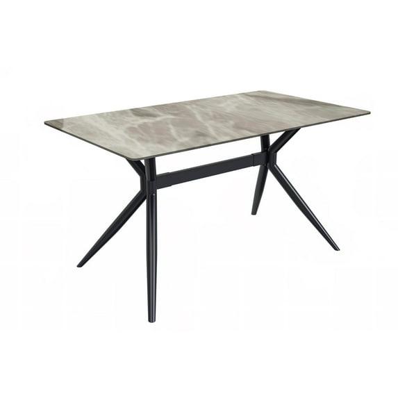 Hokku Designs Senath Modern Dining Table with Sintered Stone Top and Stainless Steel Base