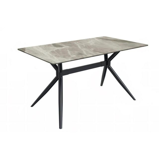 Hokku Designs Senath Modern Dining Table with Sintered Stone Top and Stainless Steel Base