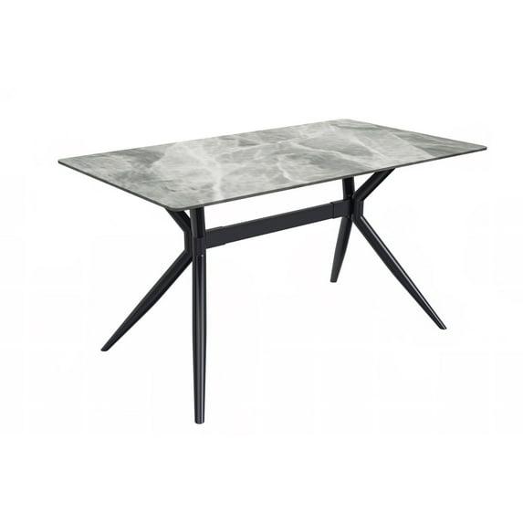 LeisureMod Elega Series Modern 62” Dining Table with Sintered Stone or Glass Rectangular Top and Black Stainless Steel Base in Light Grey