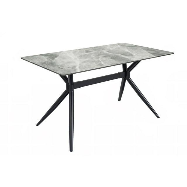 LeisureMod Elega Series Modern 62” Dining Table with Sintered Stone or Glass Rectangular Top and Black Stainless Steel Base in Light Grey