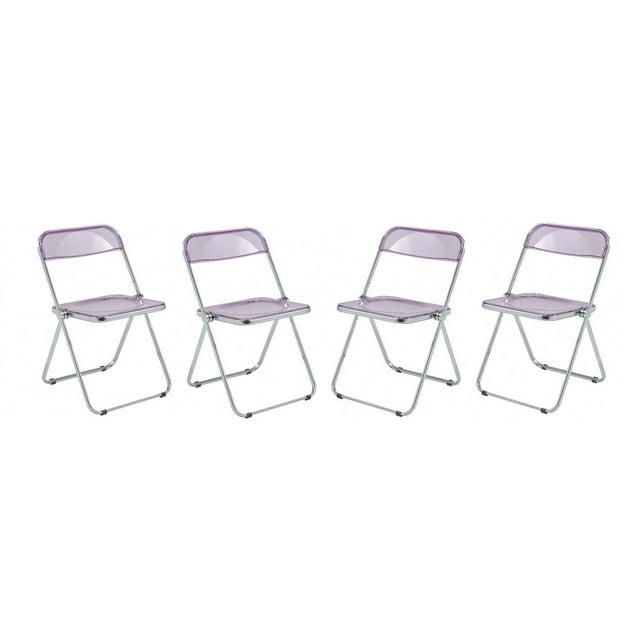 LeisureMod Lawrence Folding Chair Stackable Dining Accent Chair with Frame Kitchen Chair (Set of 4)