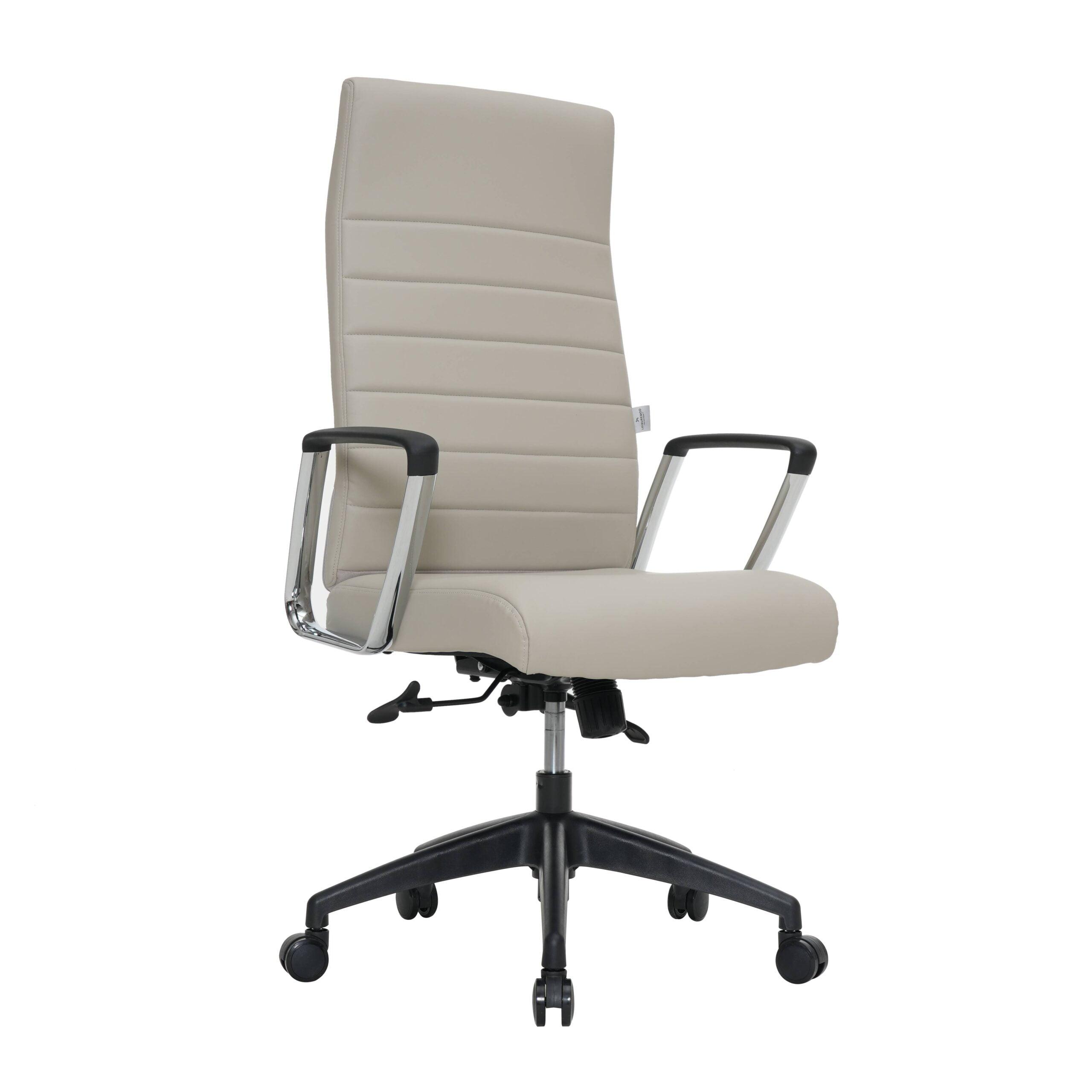 LeisureMod Hilton High-Back Adjustable Office Conference Chair Upholstered in Leather with Steel Frame in Tan