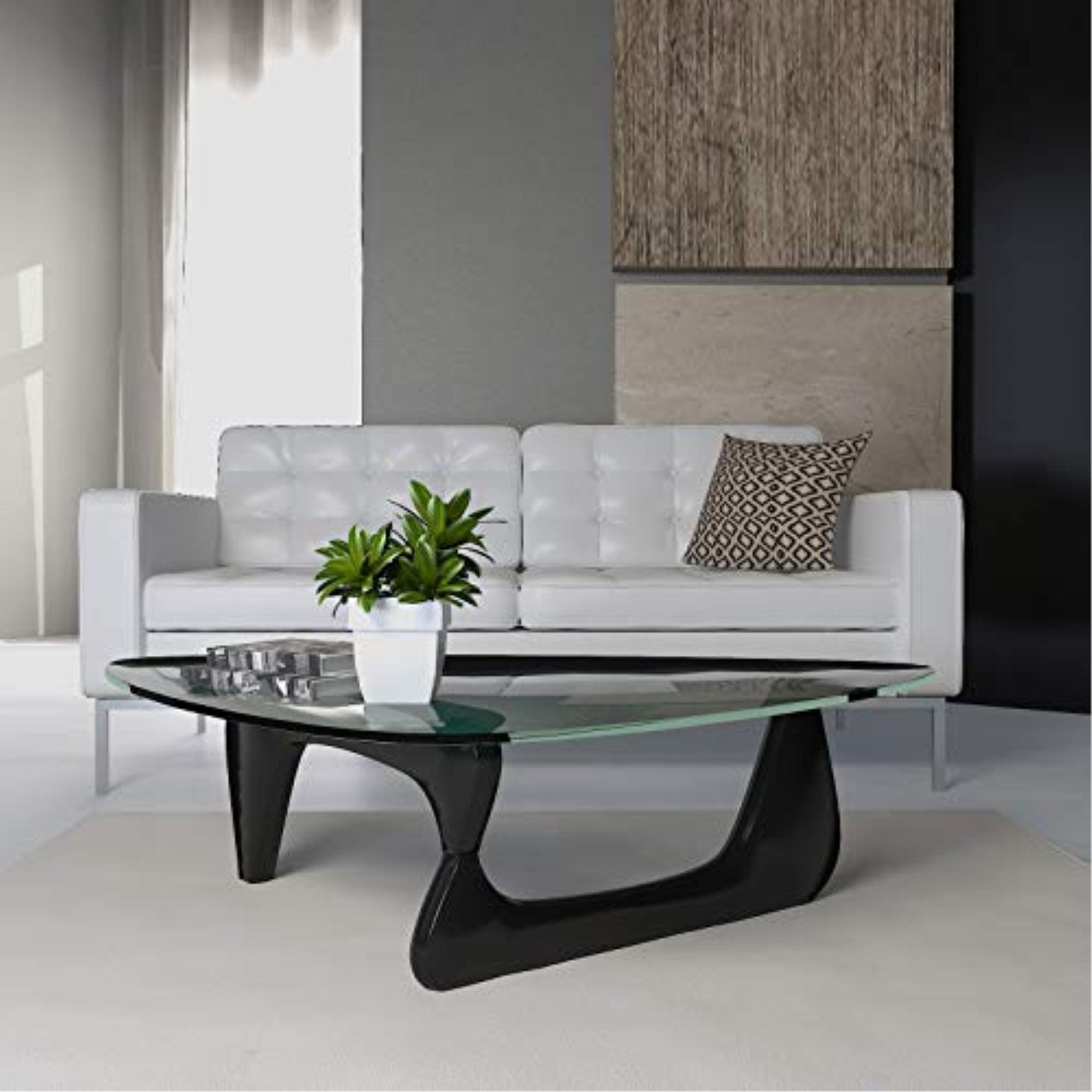 LeisureMod Imperial Triangle Wooden Glass Top Coffee Table in Black