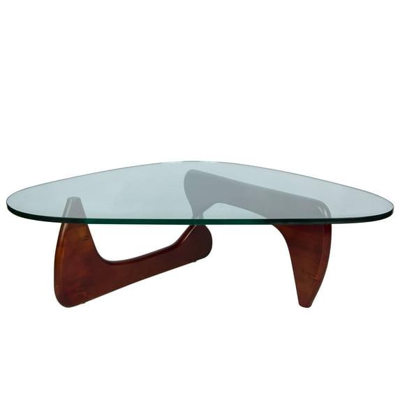 LeisureMod Imperial Collection Triangular Glass Top Coffee Table with Glossy Ash Wood Base for Home, Living Room, Office