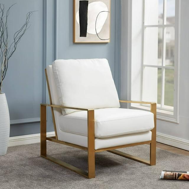 Jefferson Leather Modern Design Accent Armchair with Elegant Gold Frame, White