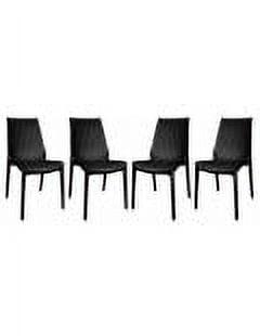 LeisureMod Kent Modern Outdoor Plastic Dining Chair Stackable Design Set of 4 in Black