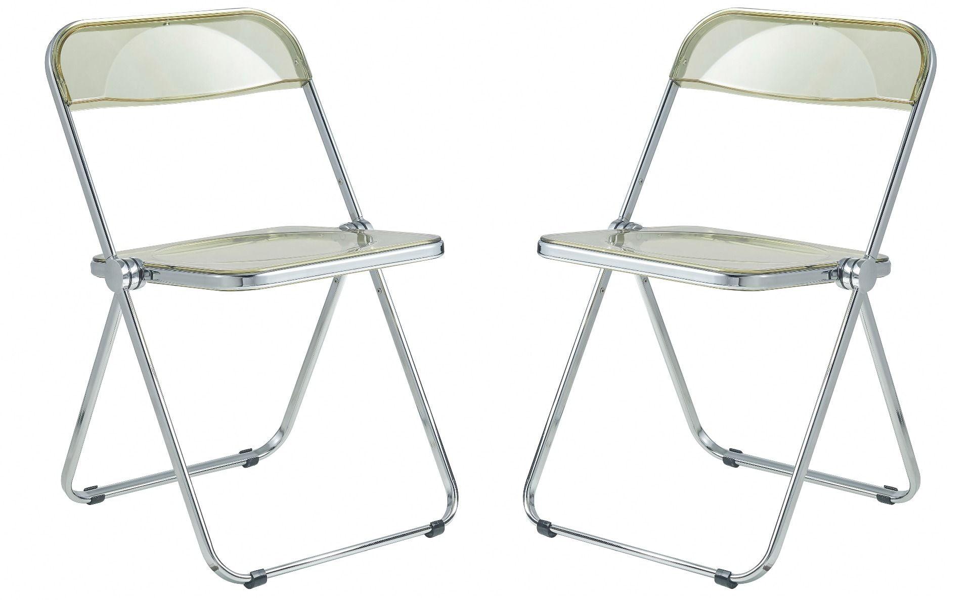 LeisureMod Lawrence Modern Acrylic Folding Chair With Metal Frame Set of 2, Amber