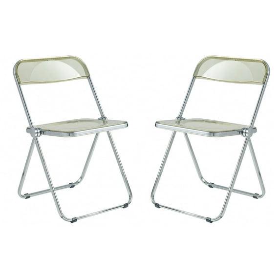 LeisureMod Lawrence Modern Acrylic Folding Chair With Metal Frame Set of 2, Amber