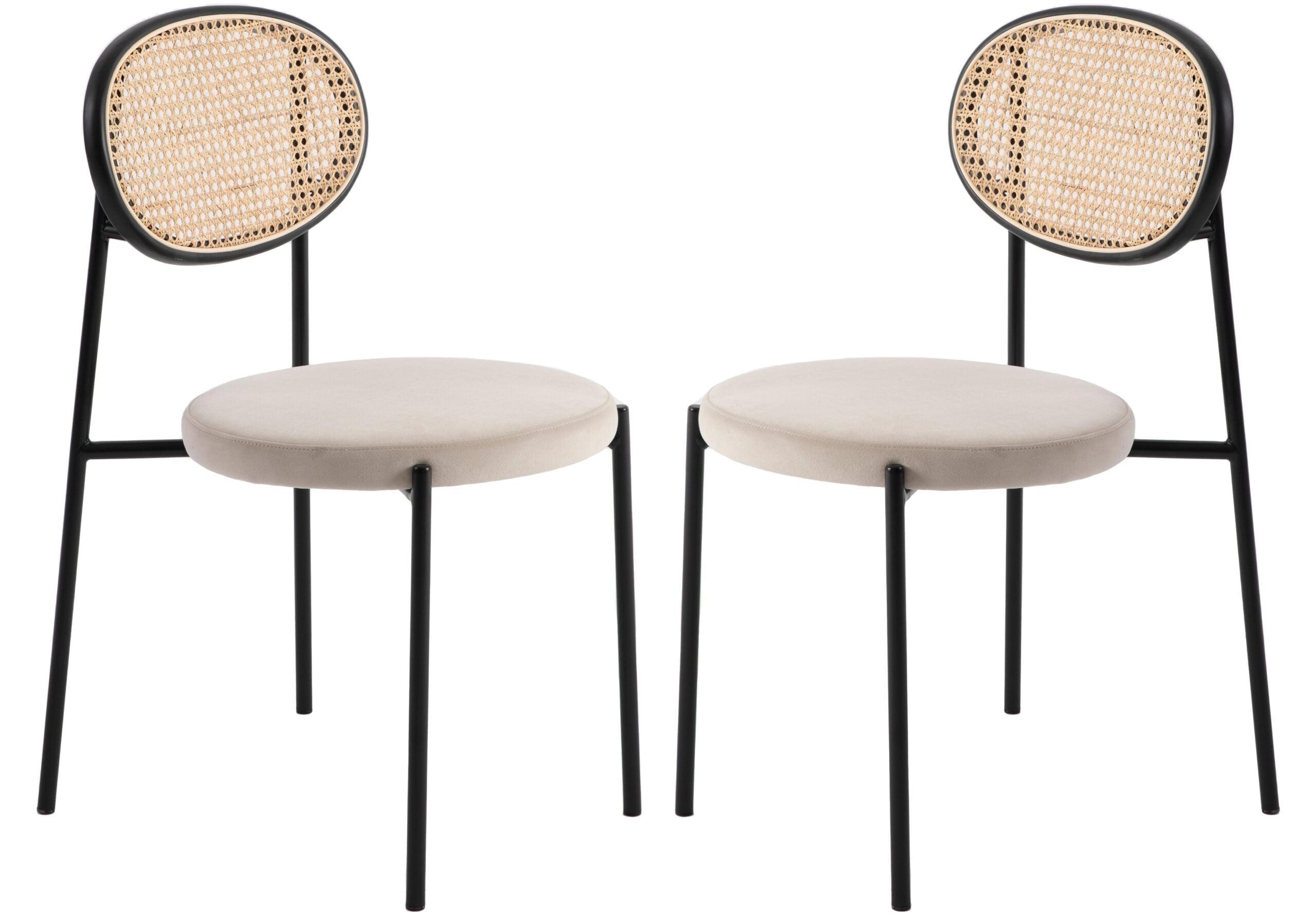 LeisureMod Euston Set of 2 Modern Dining Chairs with Wicker Back and Velvet Seat, Indoor Kitchen, Dining Room, Home, Contemporary Side Chair Seating