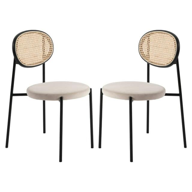 LeisureMod Euston Set of 2 Modern Dining Chairs with Wicker Back and Velvet Seat, Indoor Kitchen, Dining Room, Home, Contemporary Side Chair Seating