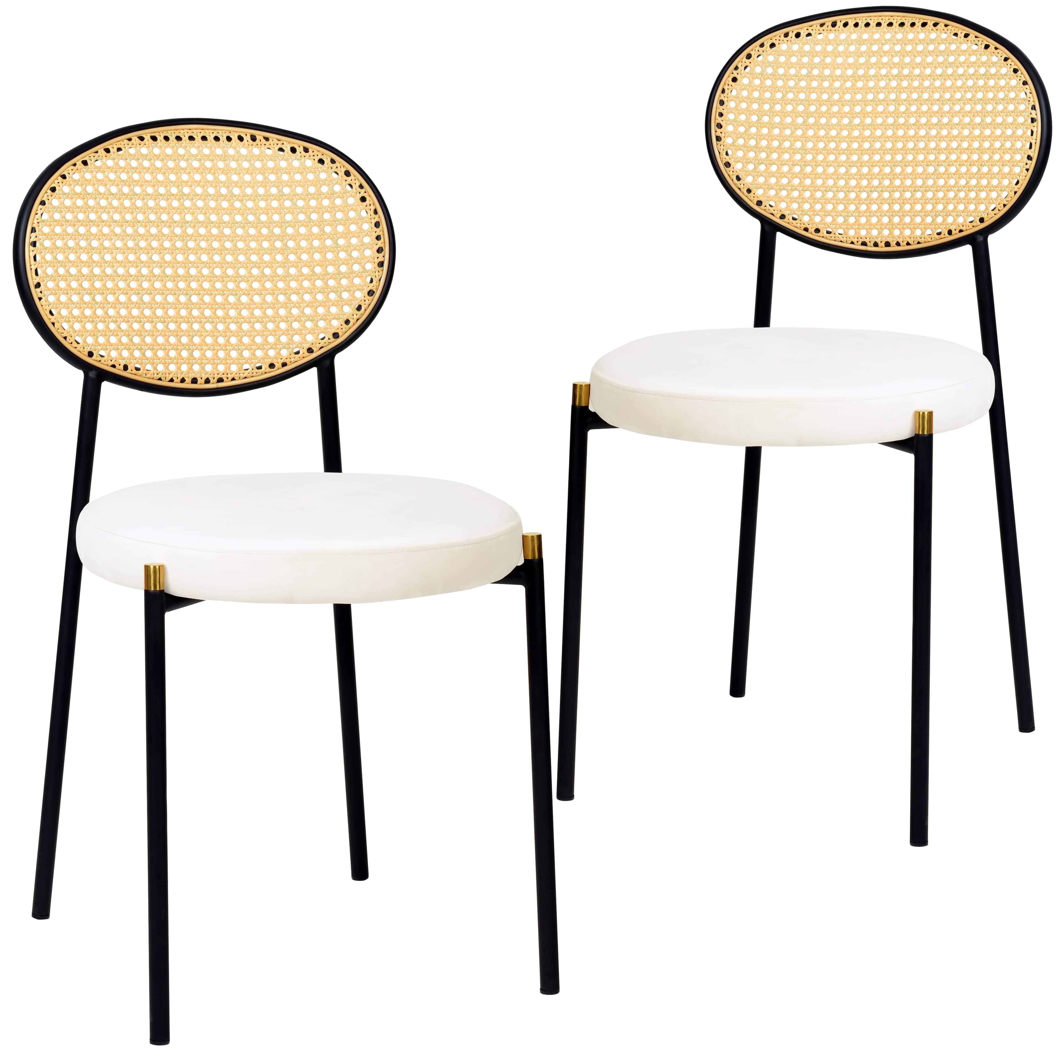 LeisureMod Euston Set of 2 Modern Dining Chairs with Wicker Back and Velvet Seat, Indoor Kitchen, Dining Room, Home, Contemporary Side Chair Seating