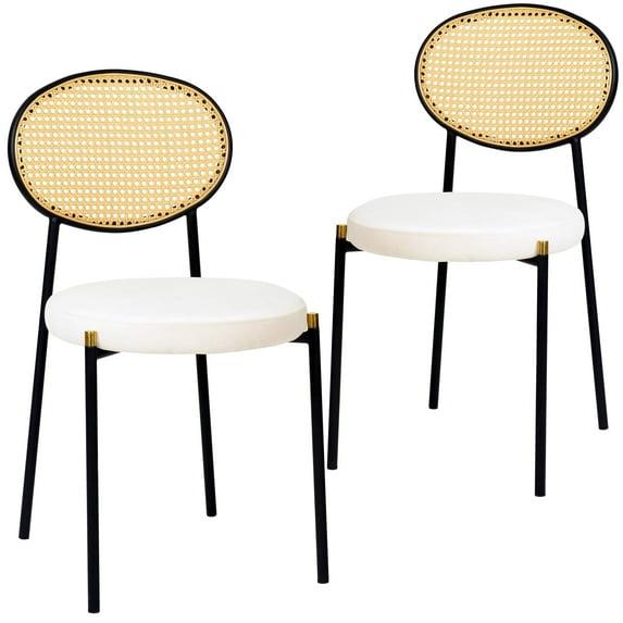 LeisureMod Euston Set of 2 Modern Dining Chairs with Wicker Back and Velvet Seat, Indoor Kitchen, Dining Room, Home, Contemporary Side Chair Seating