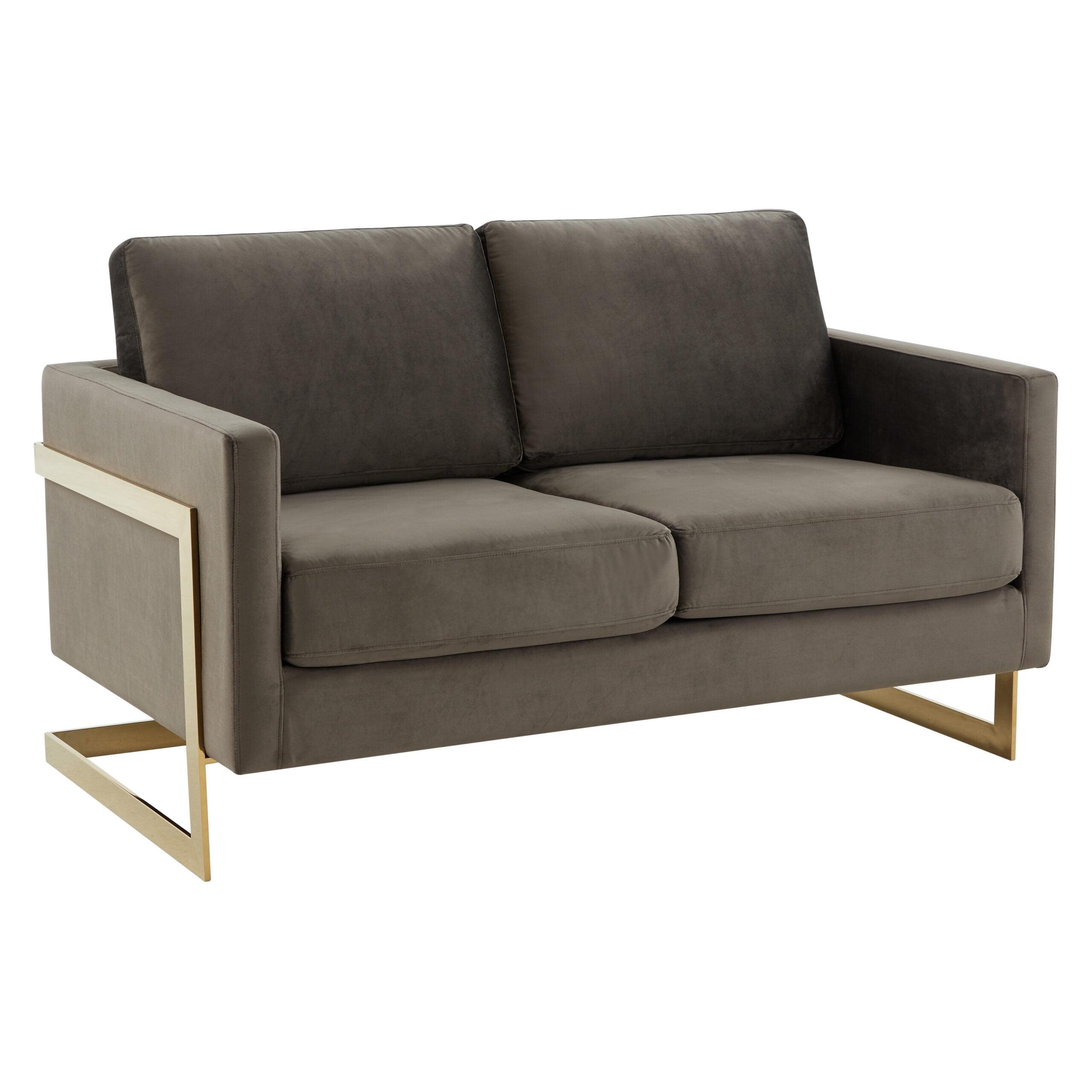 LeisureMod Lincoln Velvet Upholstered Loveseat in Dark Grey