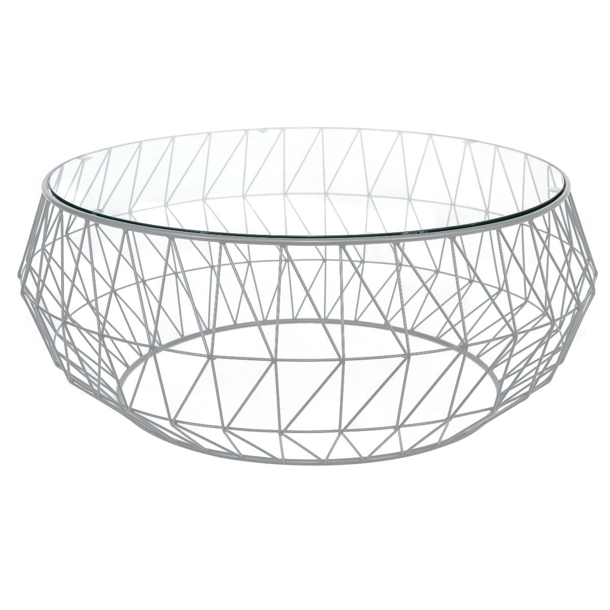 LeisureMod Malibu Modern Round Glass Top Coffee Table With Metal Base