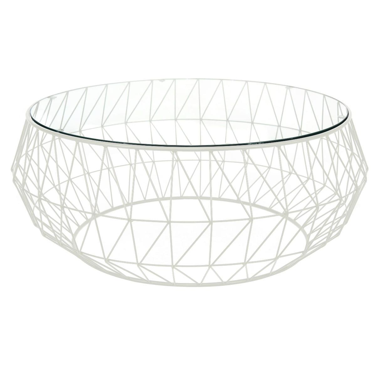 LeisureMod Malibu Modern Round Glass Top Coffee Table With Metal Base