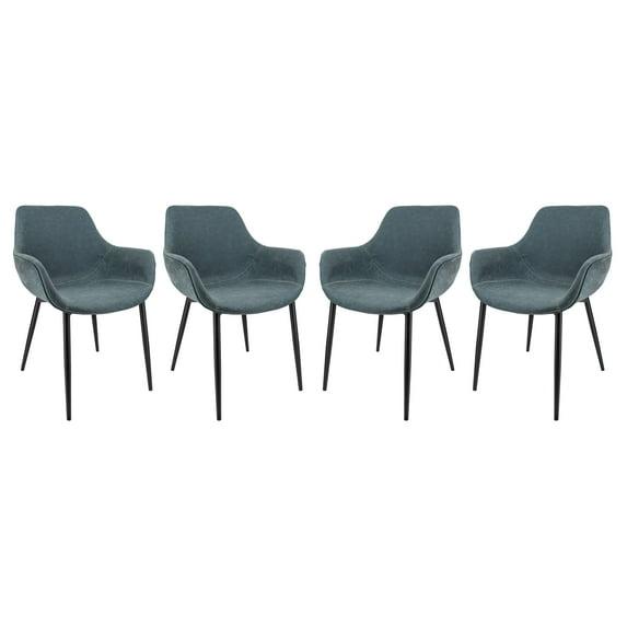 LeisureMod Markley Leather Dining Arm Chair With Metal Legs Set of 4 in Peacock Blue