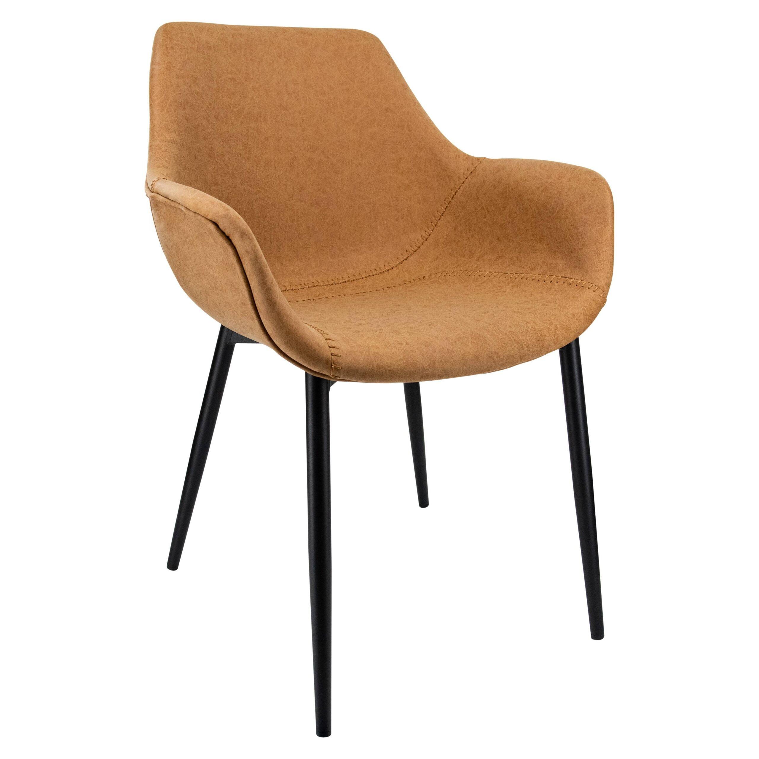 LeisureMod Markley Leather Dining Chair With Metal Legs and Arms