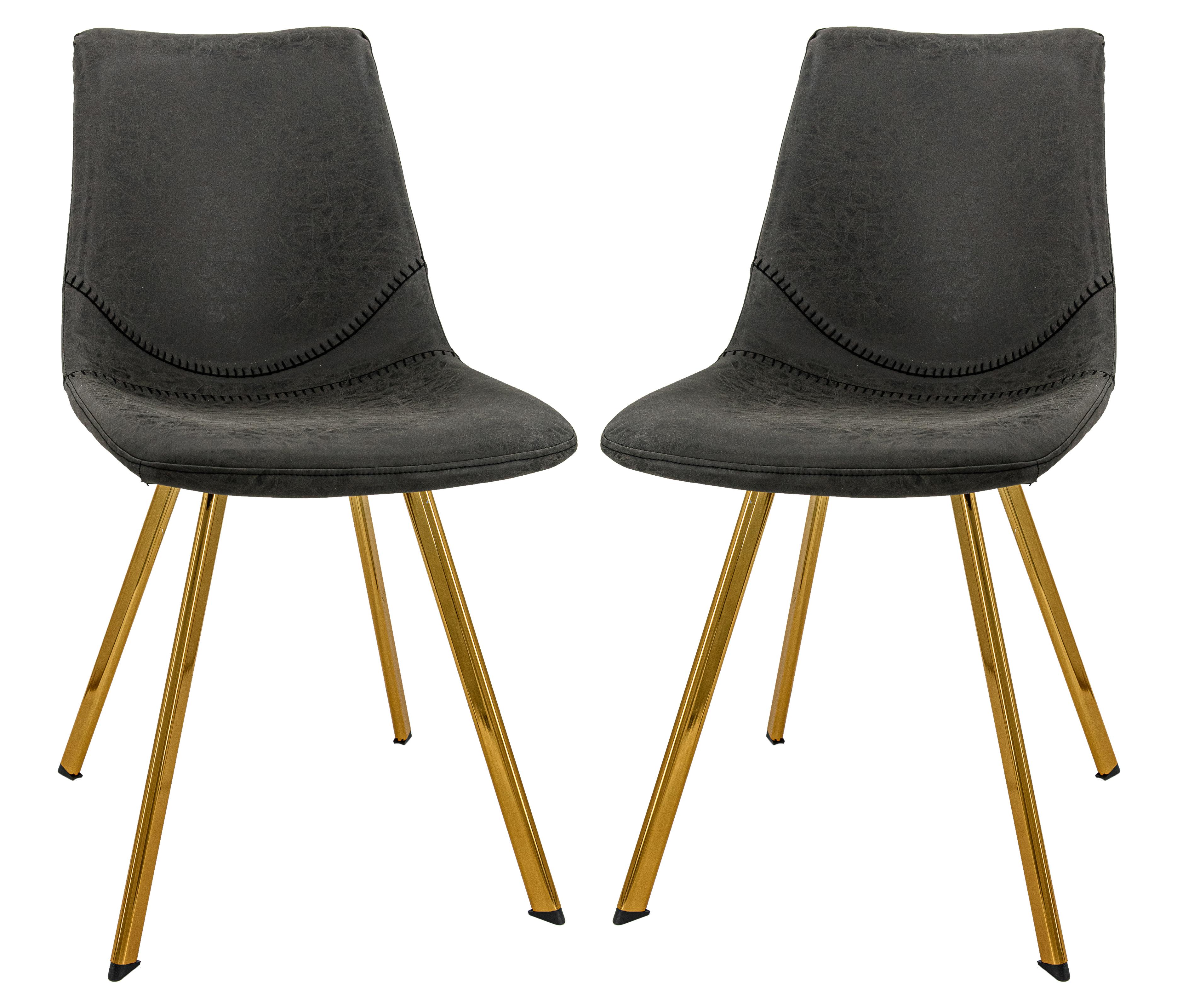 LeisureMod Markley Dining Chair Modern Upholstered Leather with Gold Legs Set of 2