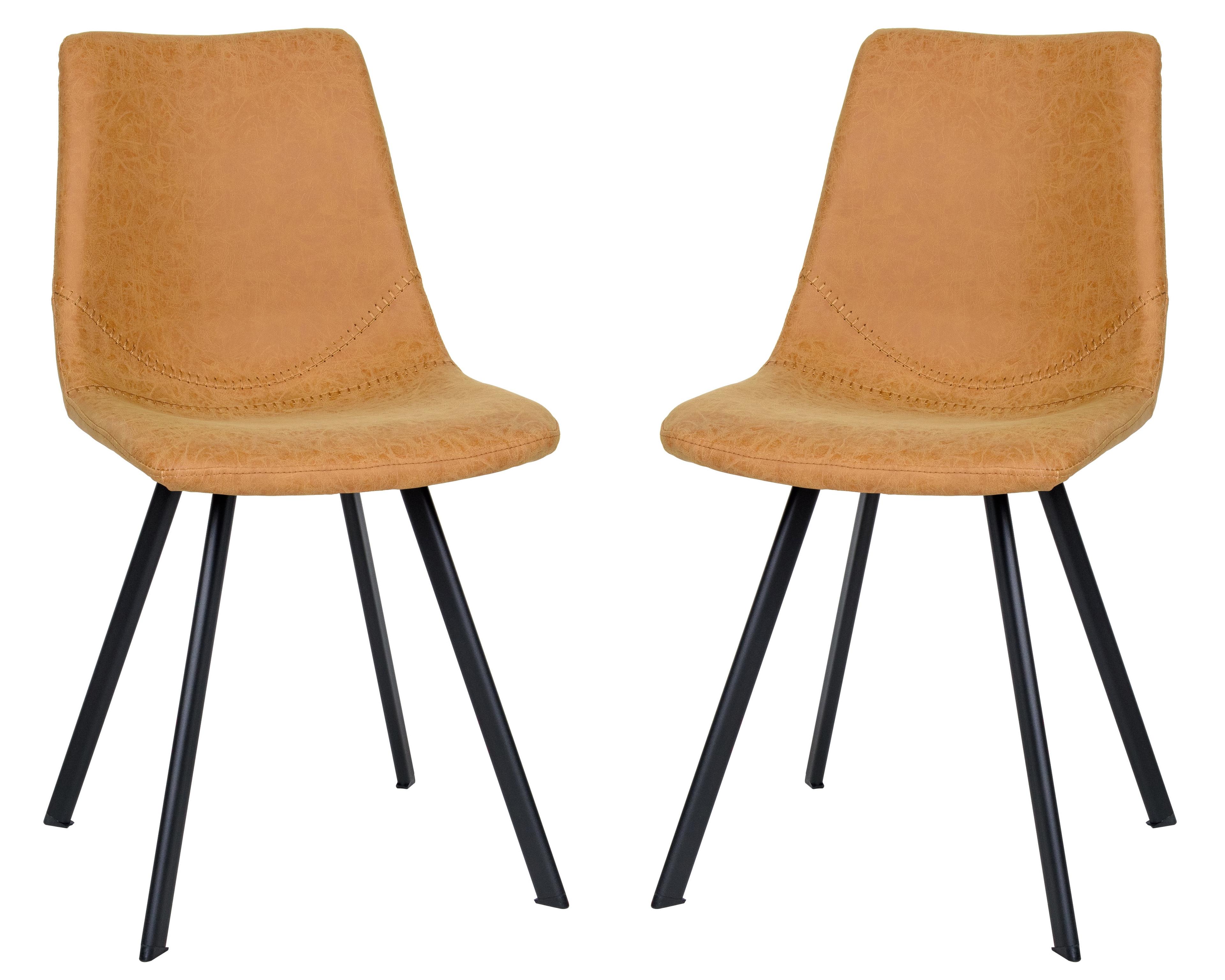 LeisureMod Markley Dining Chairs Modern Leather Kitchen Side Chairs with Metal Legs Set of 2