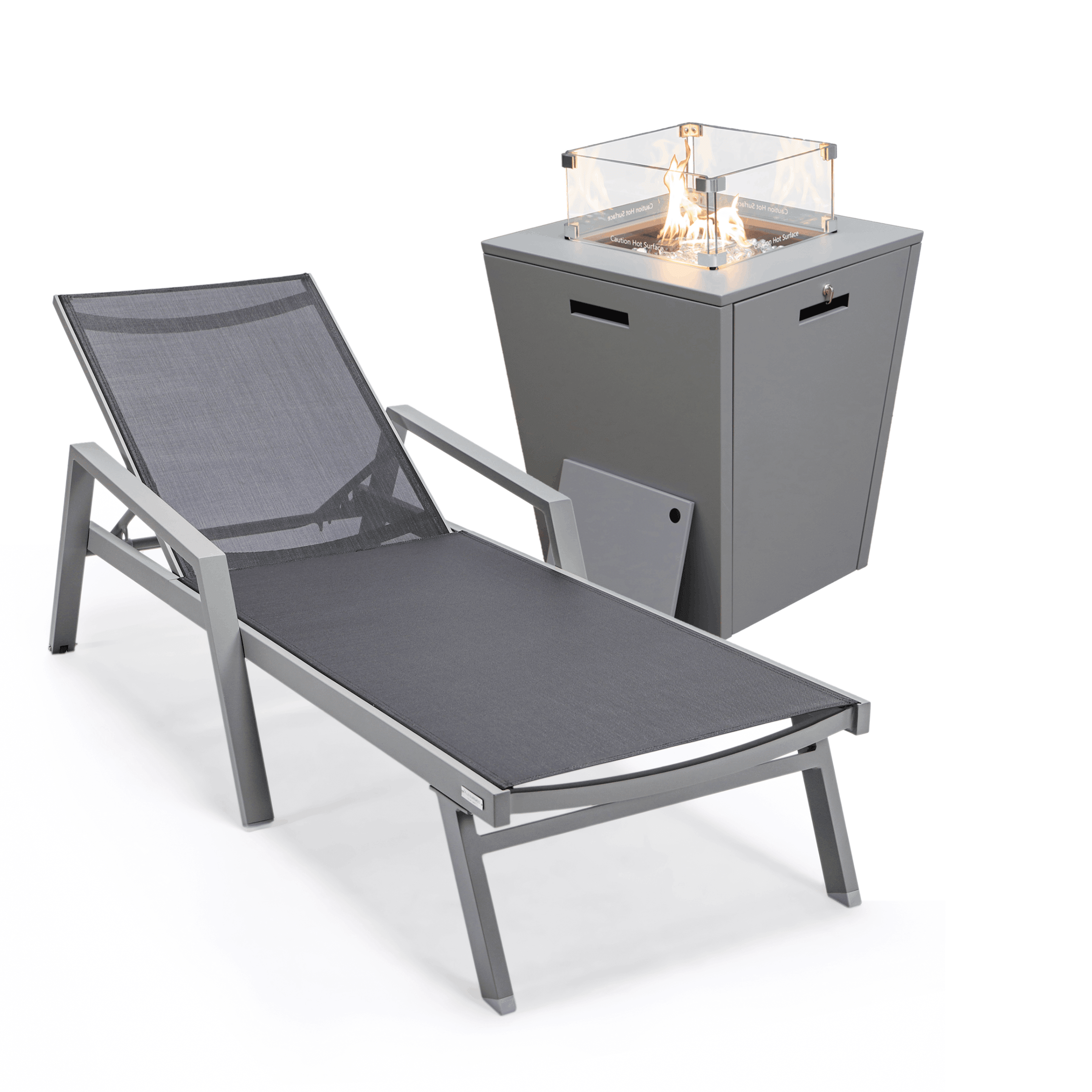 LeisureMod Outdoor Powder Coated Aluminum Chaise Lounge Set with Table (Set of 2)
