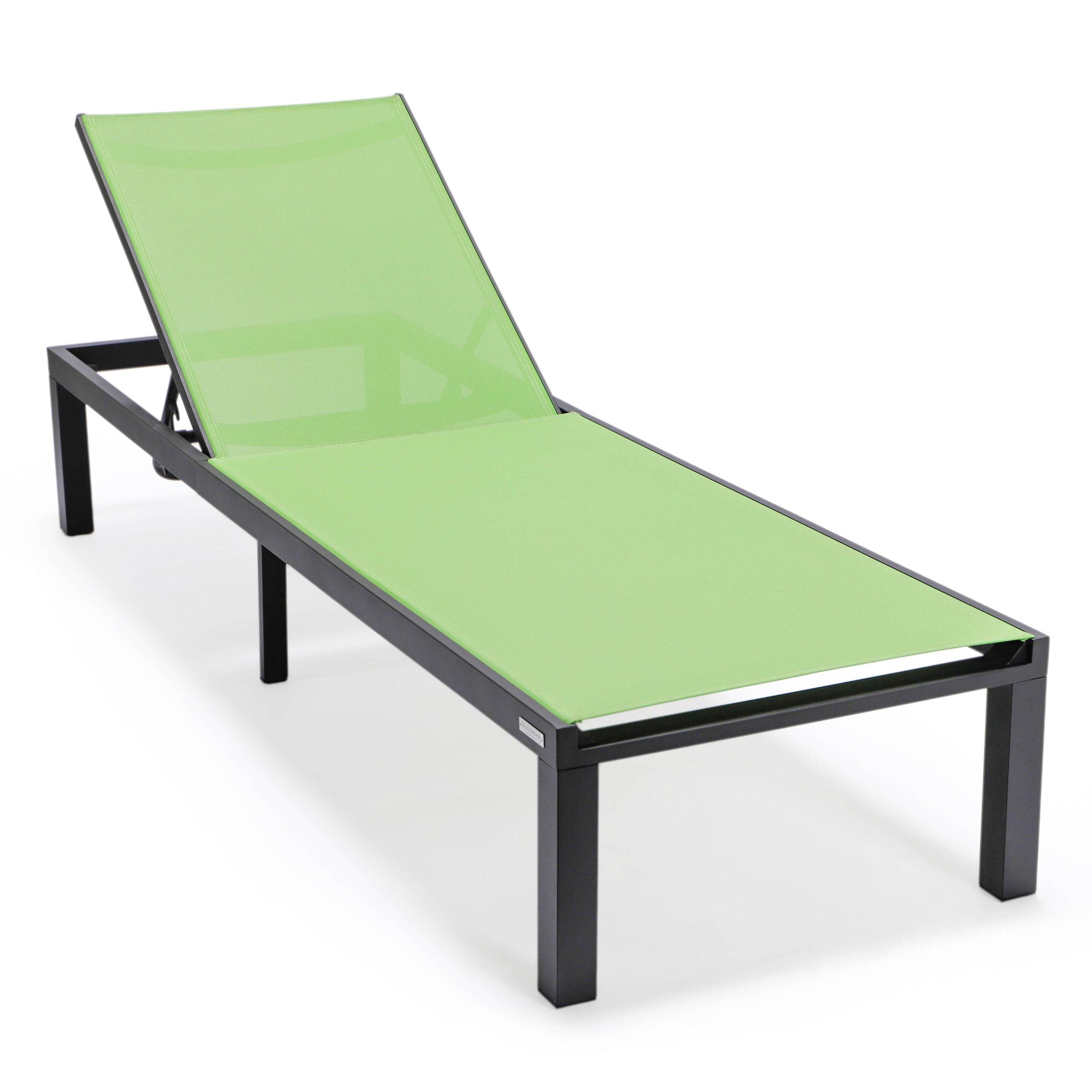 Green Sling Back Aluminum Patio Chaise Lounge Chair