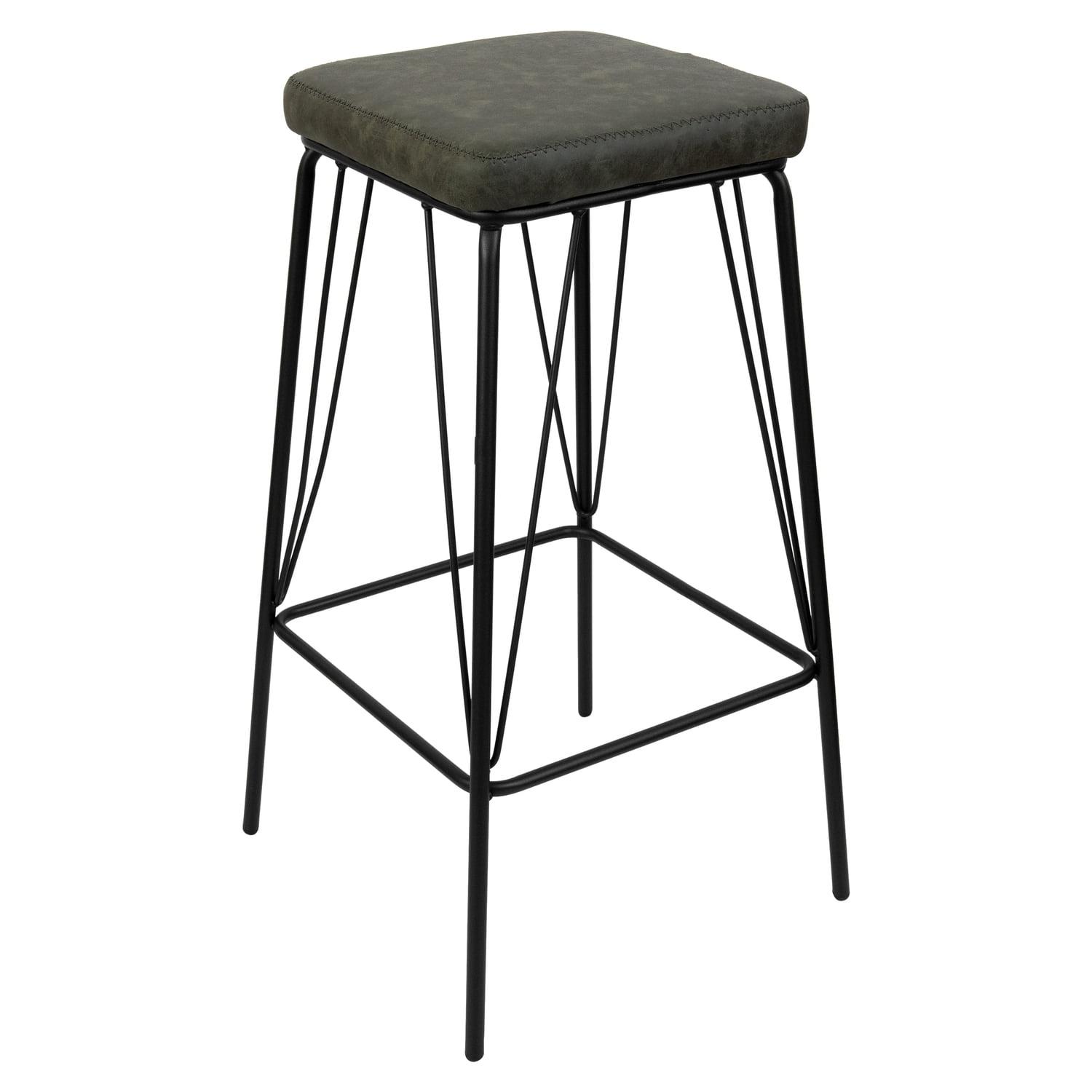 Millard 30'' Olive Green Leather and Metal Modern Bar Stool