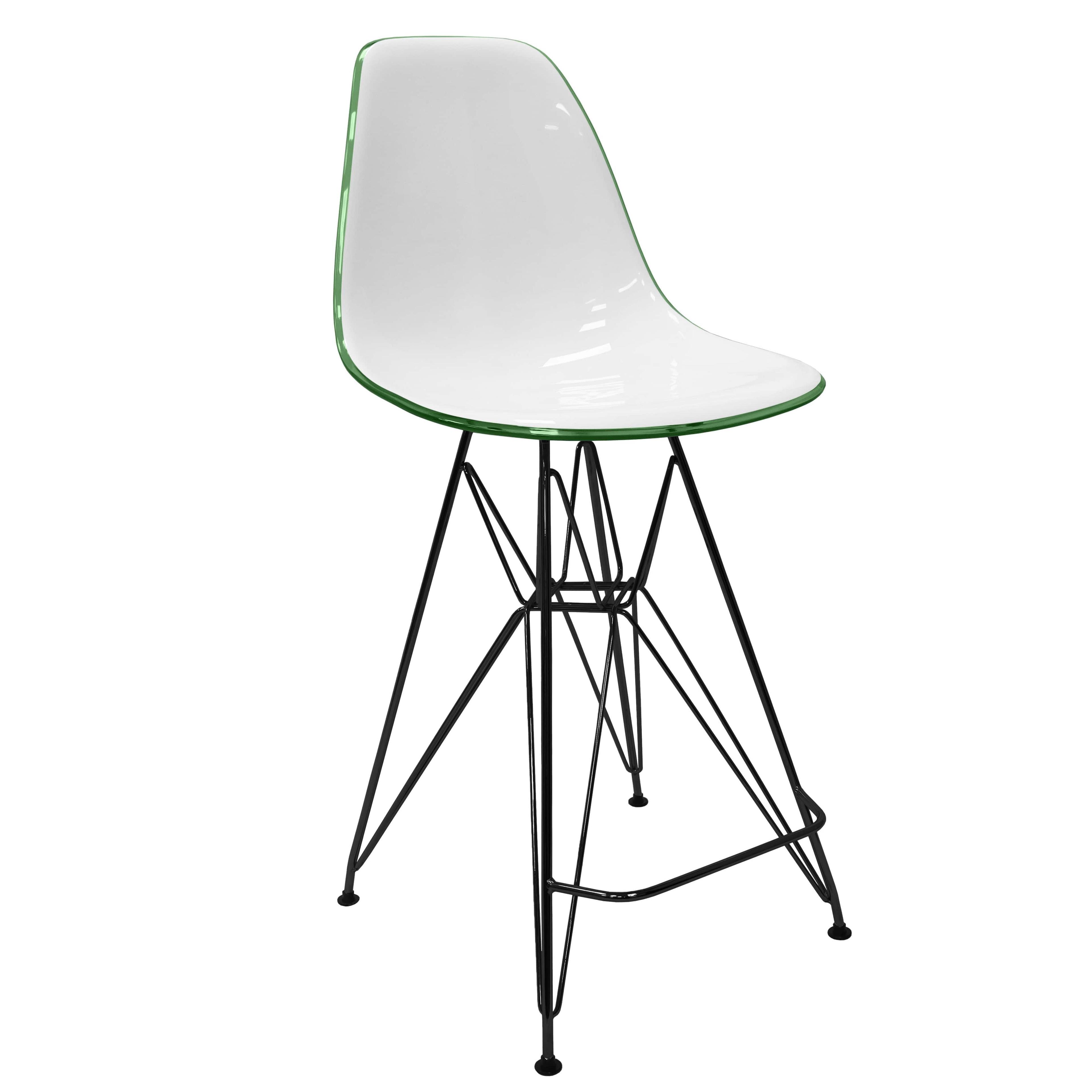 LeisureMod Cresco Mid Century Modern Acrylic Counter Height Barstool with Black Steel Base – Ideal for Kitchens and Dining Rooms, White/Green