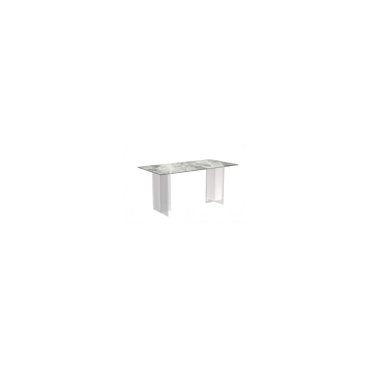 LeisureMod Modern 62” Rectangular Dining Table for 4 to 8 People with Sintered Stone/Glass Top and Acrylic Base Kova Series in Light Grey