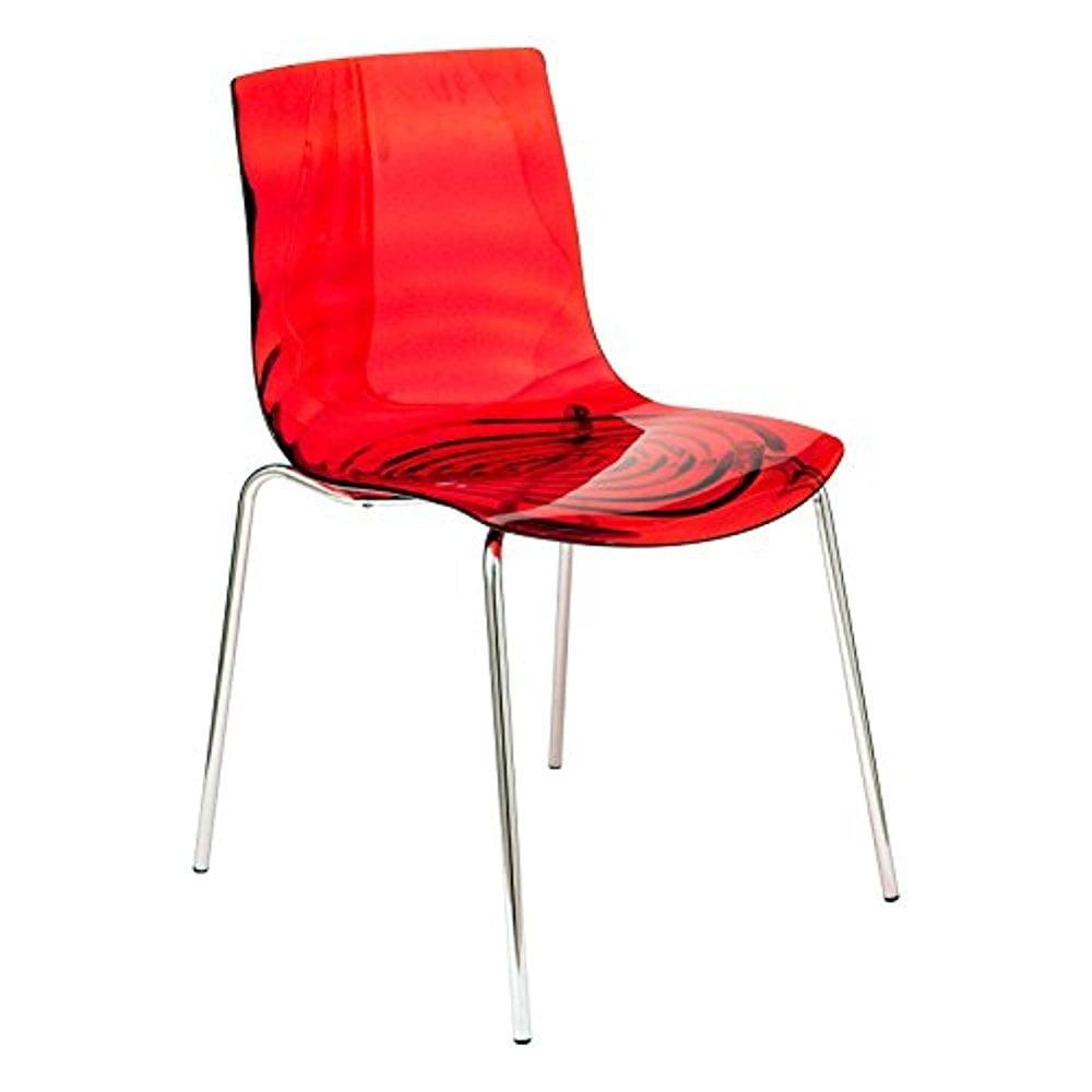 LeisureMod Astor Acrylic Dining Chair with Water Ripple Design and Metal Legs