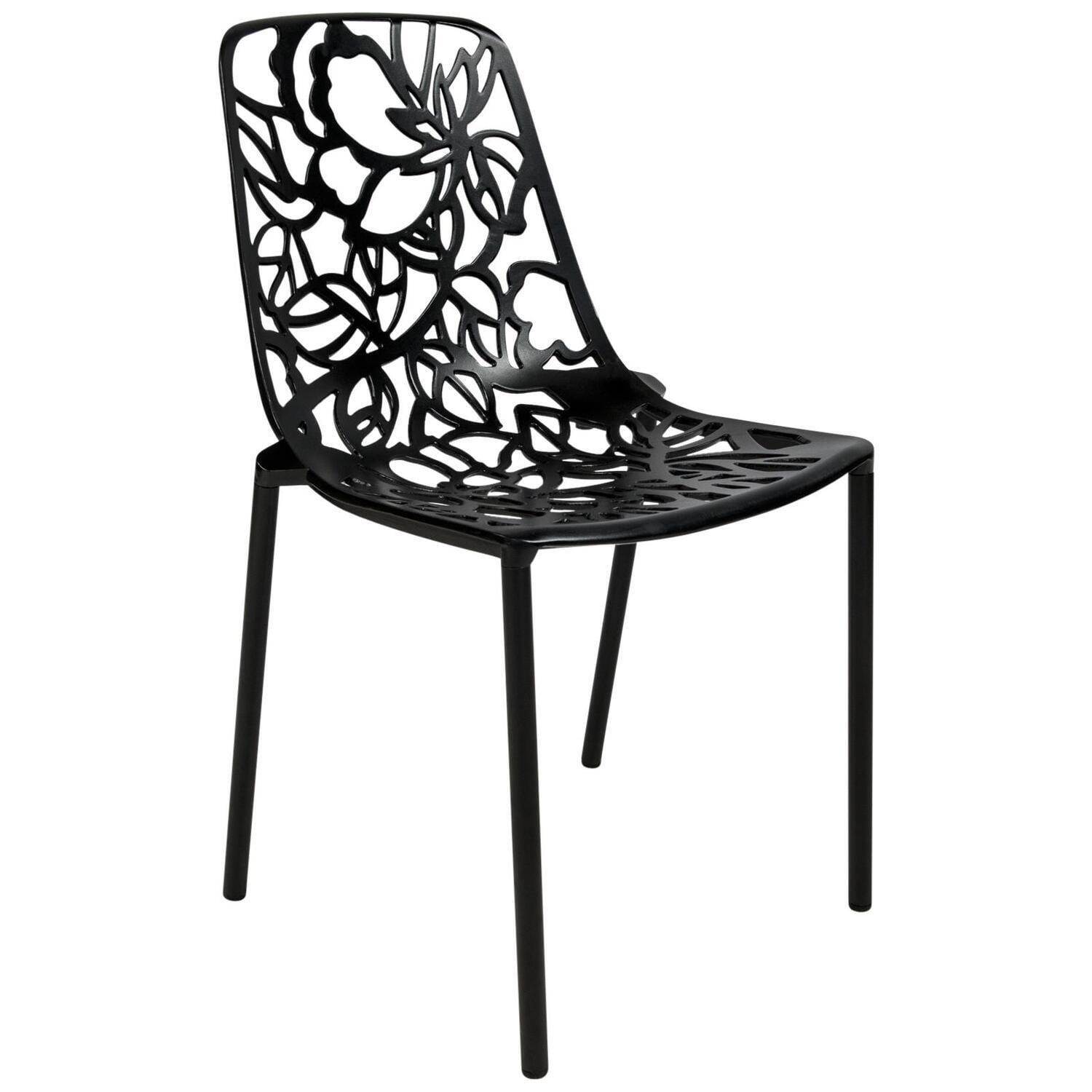 LeisureMod Devon Modern Aluminum Outdoor Stackable Dining Chair, Black